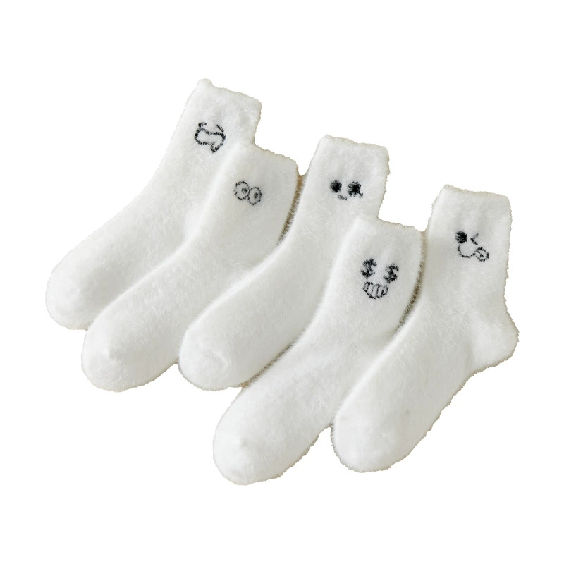 Velvet winter keep warm fleece white knee socks, mid-length