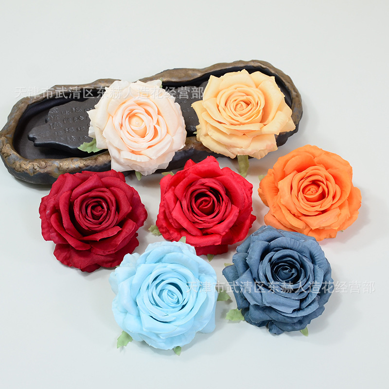 模造巻きバラ花絹布平安バラ花頭卸売り結婚式背景花壁装飾花青生け花|undefined