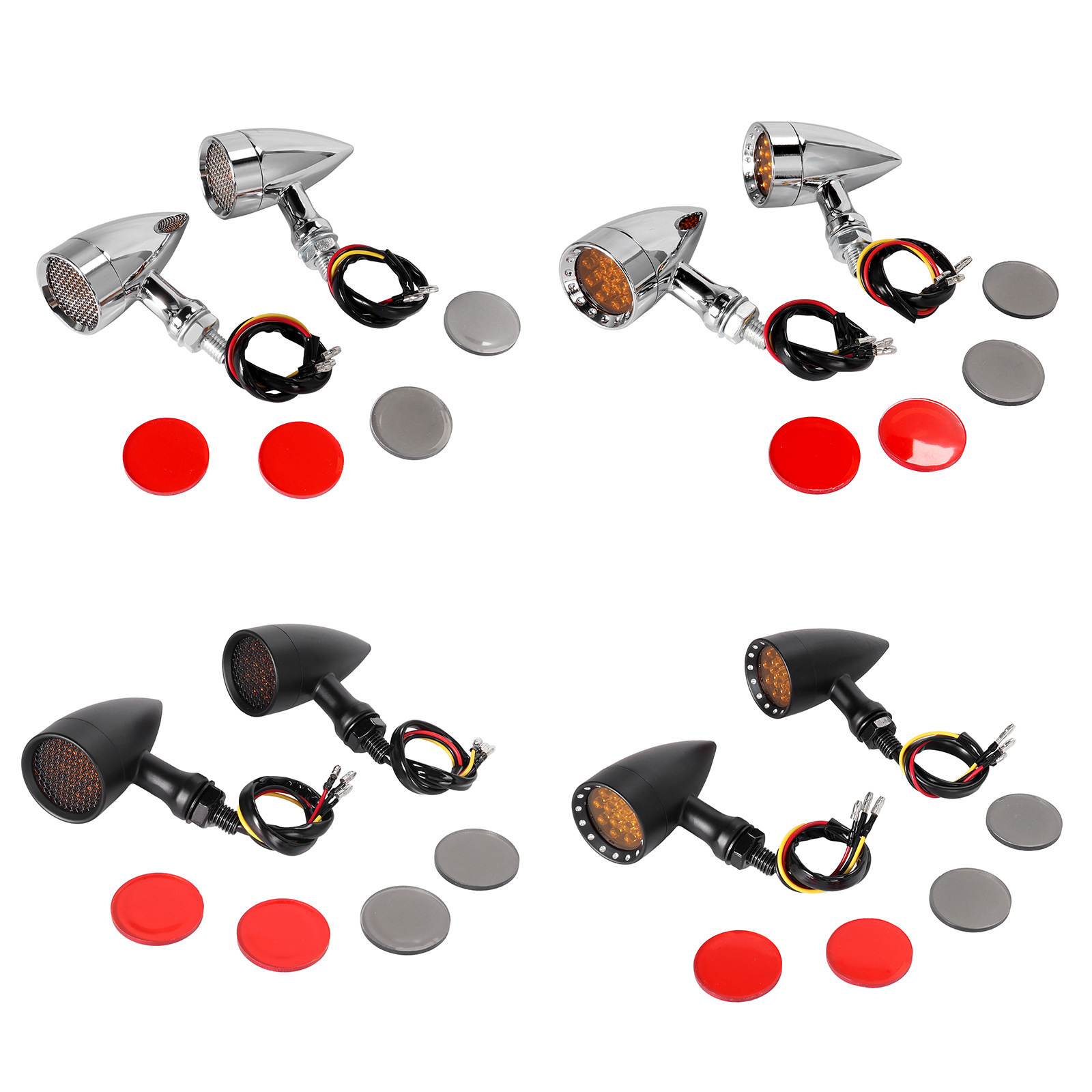 Motorcycle Retro Modified Aluminum Alloy Turn Signal Light Harley Cruiser Led Grid Bullet Turn Light