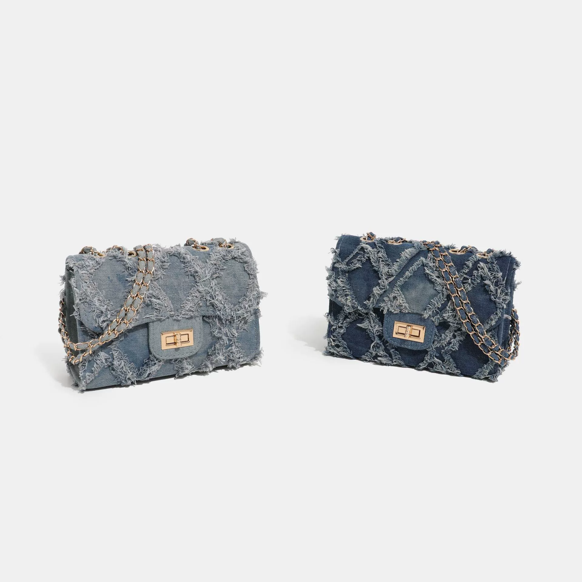 Denim lock, one-shoulder bag, elegant handheld fashionable chain, chain bag