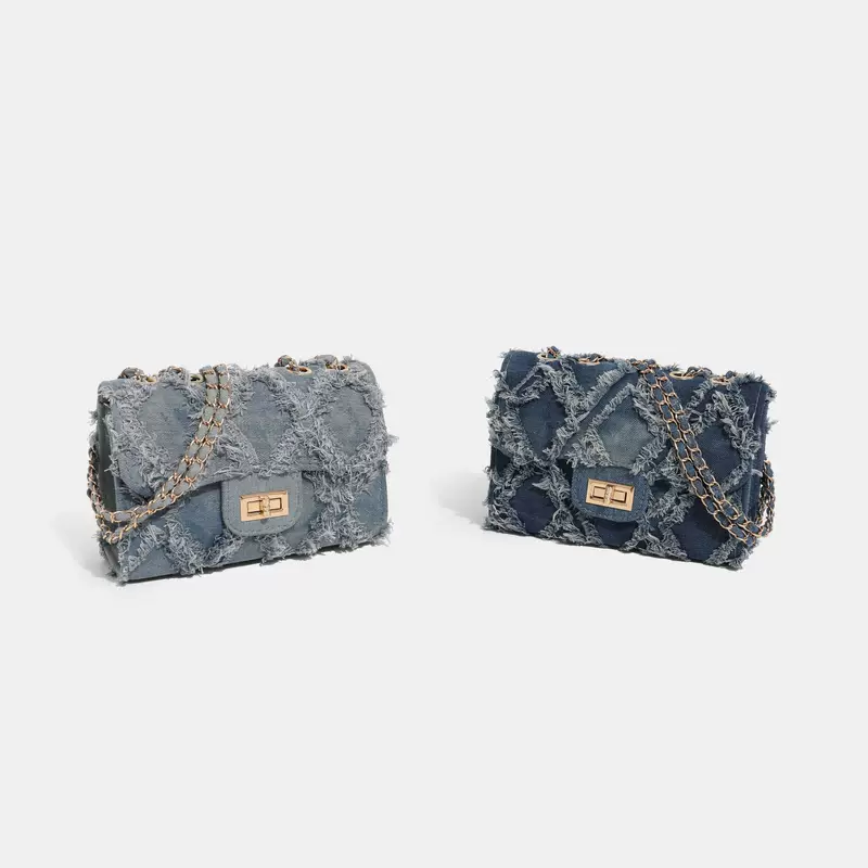 Denim lock, one-shoulder bag, elegant handheld fashionable chain, chain bag