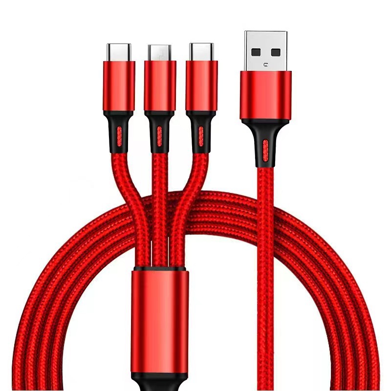 100W súper rápido 3 - en - 1 cable de datos para Huawei Apple teléfono móvil un arrastrador 3 - flash cable de carga trenzado