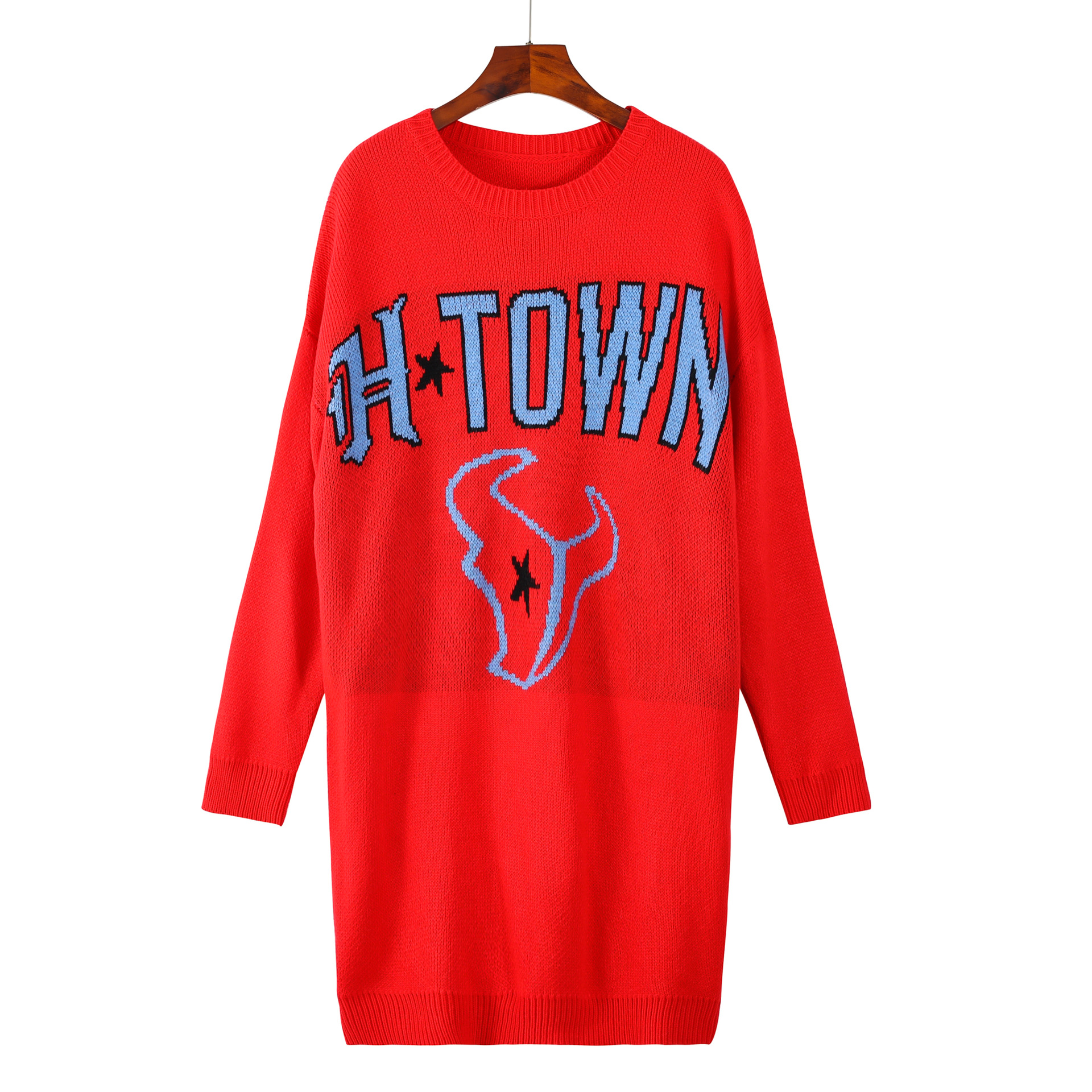 2026 new plus-size American retro letter sweater for women, loose and casual style, round-neck knit top, slimming dress
