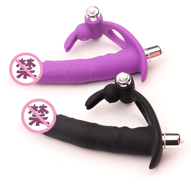 Vibrating Dual-Plug Penis Ring Silicone Wearable Couples Vibrator — detail image 4