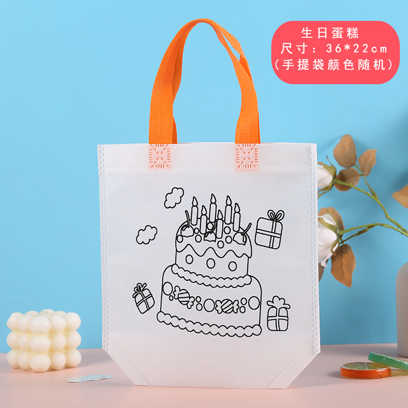 Bolsa de tela no tejida para colorear con grafitis para niños, paquete de materiales creativos para pintar a mano en el jardín de infantes, bolsa publicitaria