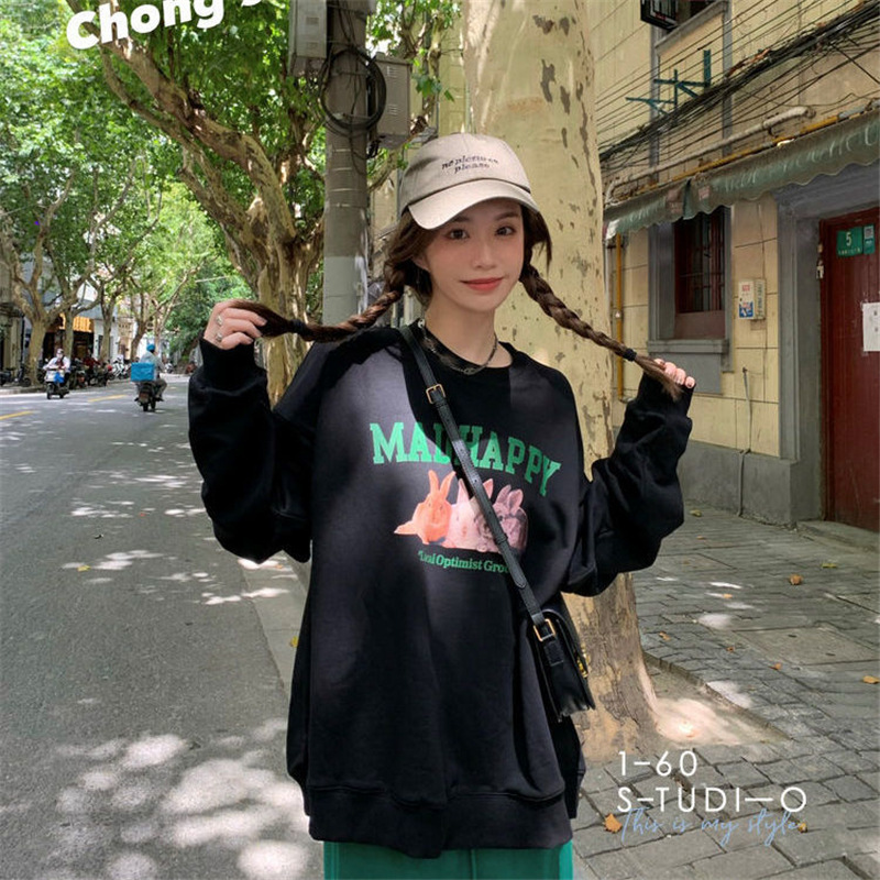 Women's Round Neck Sweatshirt Spring and Autumn Season Thin Small Figure College Wind Medium Length Pullover Top Outerwear Early Autumn New Arrival