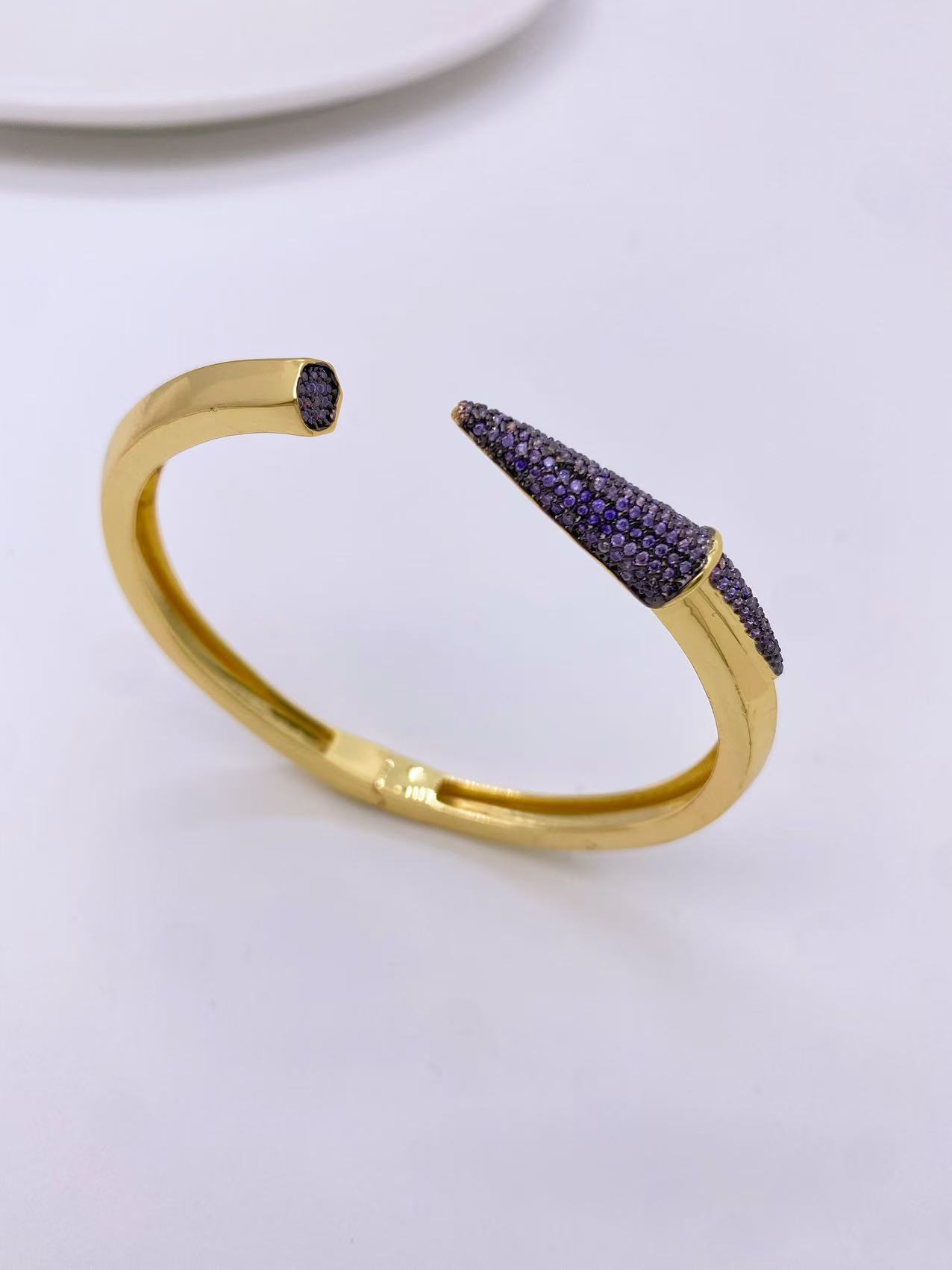 Inlay Design Wholesale Jewelry IG Style Geometric Copper Zircon 18K Gold Plated Inlay Bangle