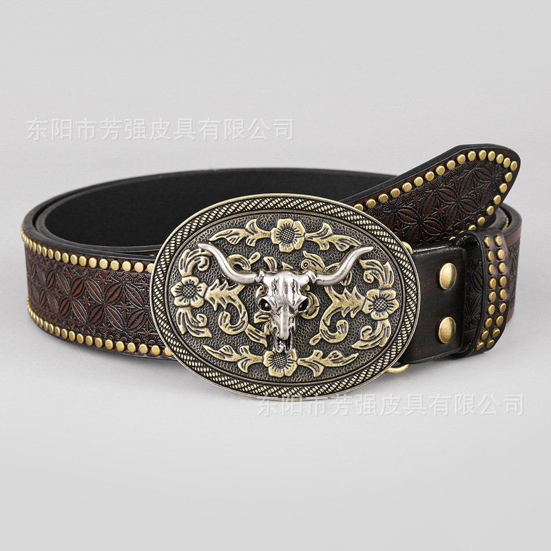 Western Denim men's belt Mongolian Belt Men's durable high-end elegant Belt Men's niche popular inlaid Rivet