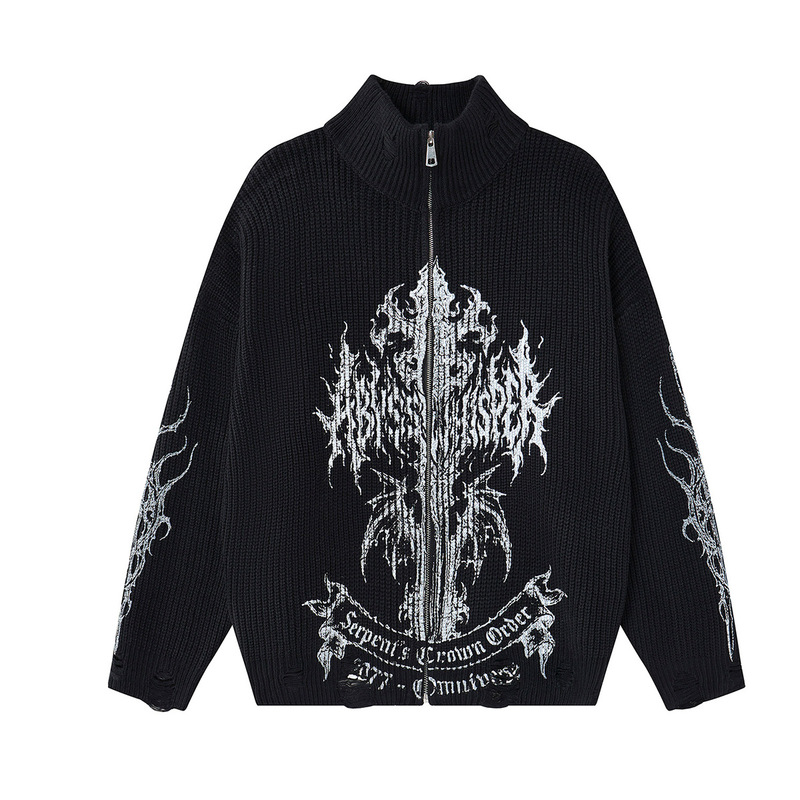 Magic Bear American Punk Street Dark Subculture Printed Turtleneck Sweater Autumn Winter Warm Knitwear Coat Magic Bear American Punk Street Dark Subculture Printed Turtleneck Sweater Autumn Winter Warm Knitwear Coat