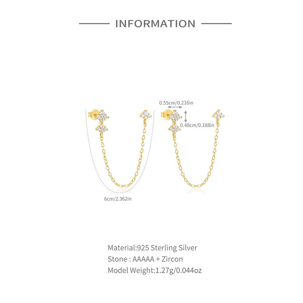 5g Weight 1 Pair 925 Sterling Silver Zircon Geometric Ear Line