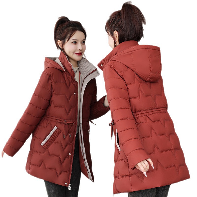 Cauchy plumón mujer invierno nuevo delgado de moda algodón chaqueta caliente largo estilo exterior