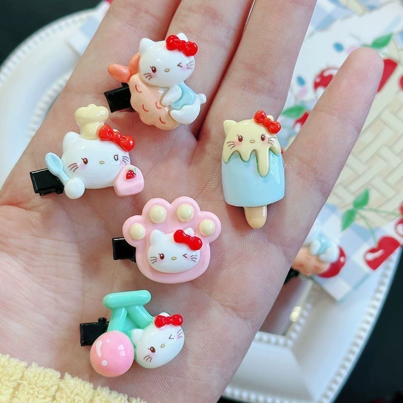 Набор аксессуаров для волос (Hello Kitty) — 10 штук милых японских мультяшных заколок, шпильки и резинки, розовый