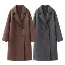 柜3800+！2025冬新款系列女士气质长袖宽松翻领长款毛呢外套大衣