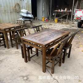 老榆木四方桌中式仿古桌子农村老式吃饭桌实木八仙桌农家乐长条桌