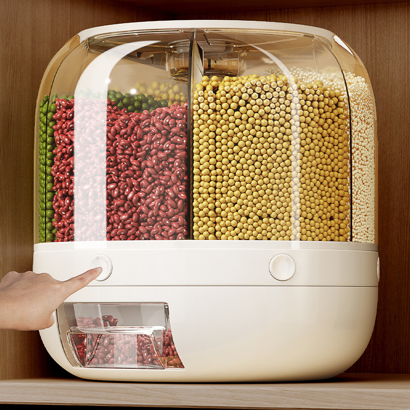 Barril de arroz rotatorio de grano de grano caja de almacenamiento de grano de grano casero a prueba de insectos a prueba de humedad sellado caja de almacenamiento de arroz cilindro de plástico