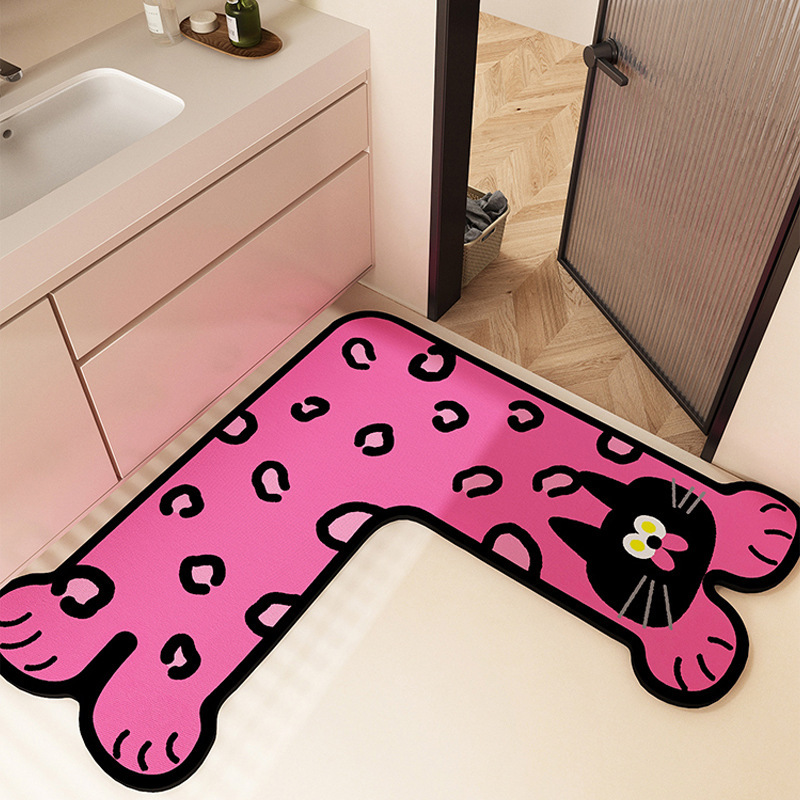 漫画かわいい子猫バスルームキッチン珪藻泥フロアマット調理テーブルコーナーL字型吸収性マット汚れ防止と防塵|undefined