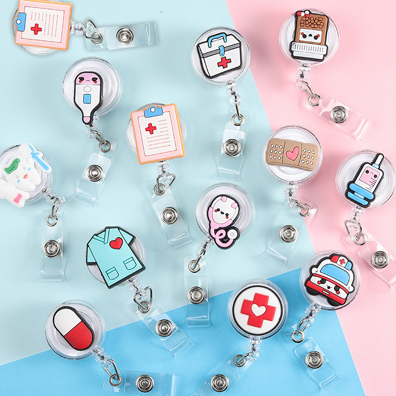 Cross-Border Creative and Personalized Cartoon Medical Staff Badge Holder with Retractable Clip, Cute Style Employee Badge Work Id Card Retractable Clip