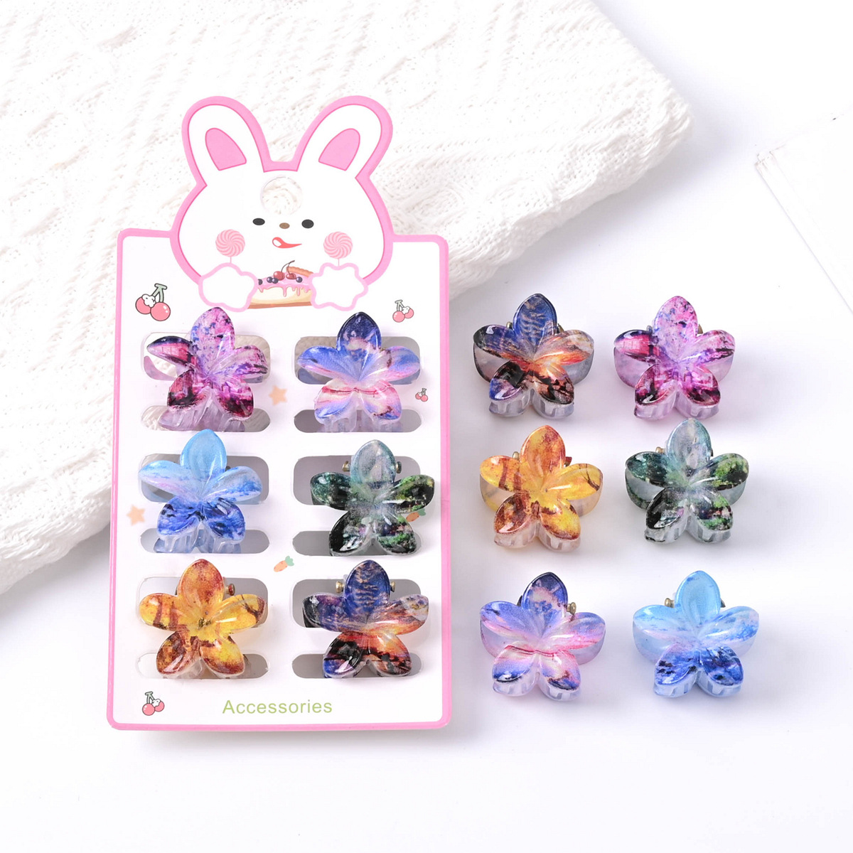 Pequeño huevo flor clip de dibujos animados oso impresión de color cabello pequeño lindo clip de cabello joyas para el cabello
