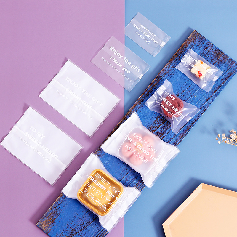 厂家供应英文祝福语中秋月饼袋雪花酥包装袋牛轧饼磨砂机封袋现货