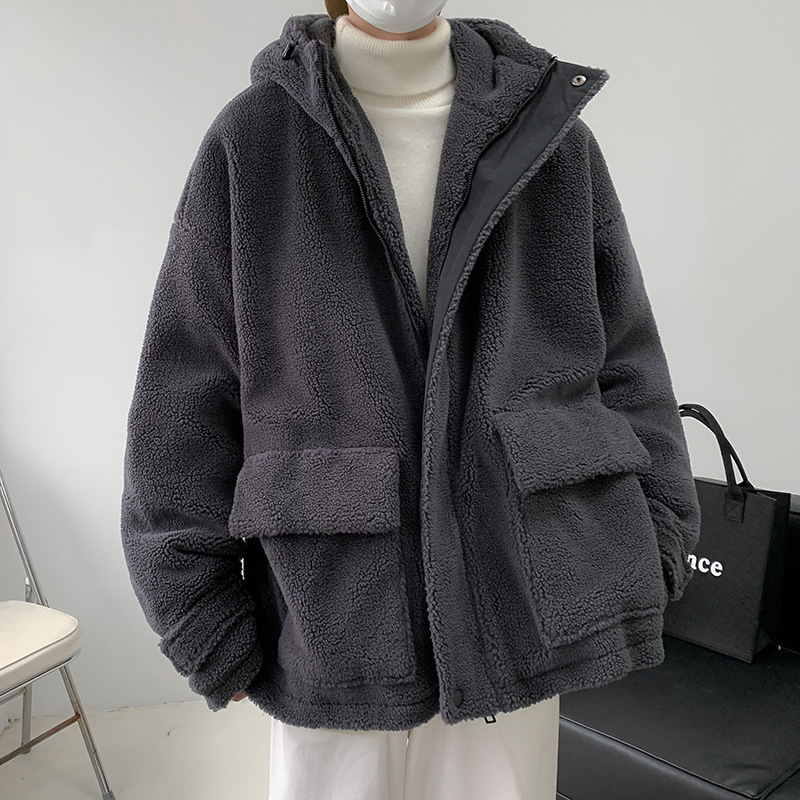 빈티지 두꺼운 새 YA 잘 생긴 양고기 양털 캐주얼 코튼 코트 다크 코튼 의류 INS WINTER BOYS 트렌디 브랜드 후드