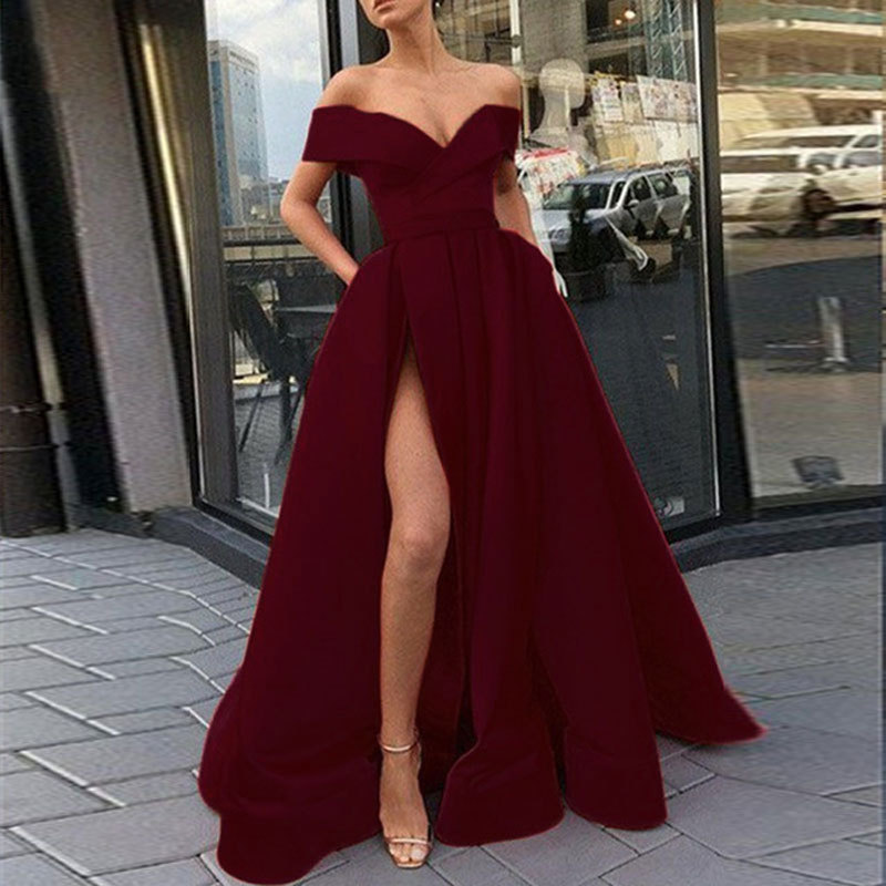 Comercio exterior de Europa y América Amazon AliExpress deseo vestido noche las mujeres sexy V-cuello tarjeta hombro simple satén personalizable