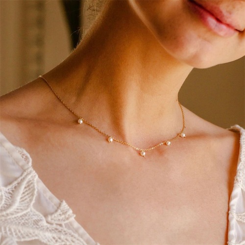 eManco Stainless Steel Necklace Imitation Pearl Tassel Necklace Women's Short Necklace Wholesale