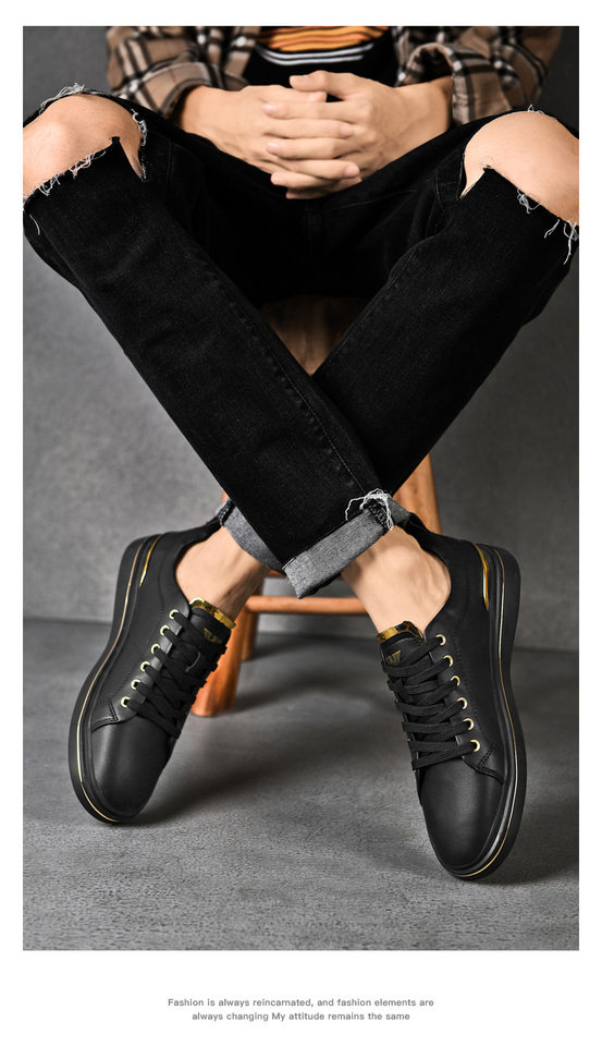Giày sneaker nam da thật thoáng khí, đế bệt cổ thấp, dáng thời trang — FA2800 màu trắng, FA2800 màu đen, K2800 trắng, K2800 đen chi tiết 3