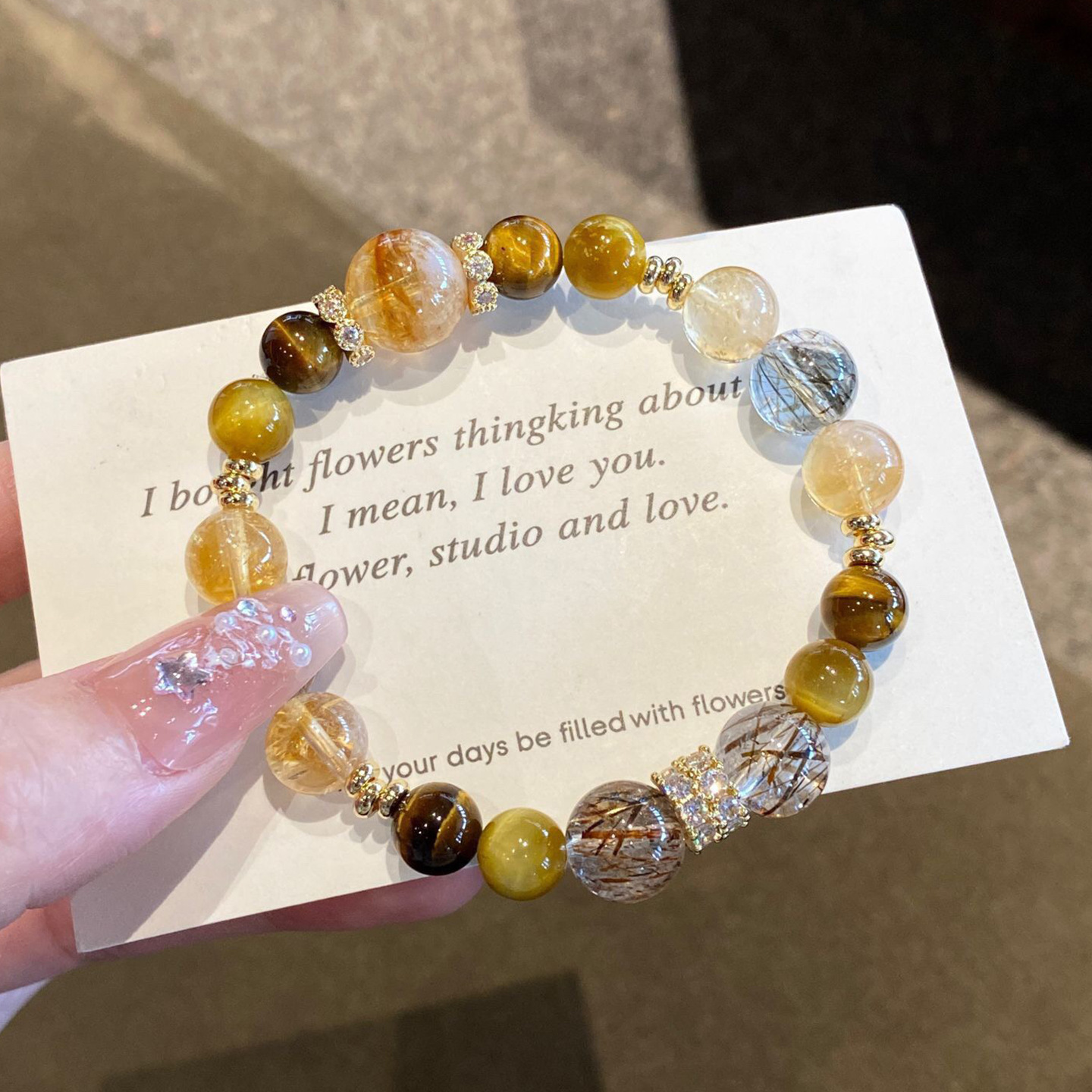 Jinba Grand Comprehensive Natural Yellow Tower Crystal Bracelet, Women's Gold Tiger Eye Crystal Bracelet, Black Gold Super Seven Crystal Bracelet, 256 Specification drawing