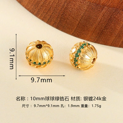 Green Diamonds Spacer Beads DIY Handmade – Zərgərlik ara hissələri - 10mm-ball-green-zircon