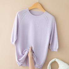 春夏款一线成衣女圆领纯色精纺羊毛针织短袖背心显瘦衣打底衫批发