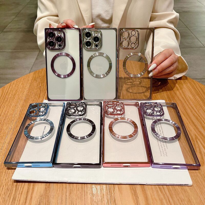 Electroplated Square Magnetic iPhone 15 Pro Max Phone Case Suitable for Apple 17 Pro Transparent 12/16 Protective Cover
