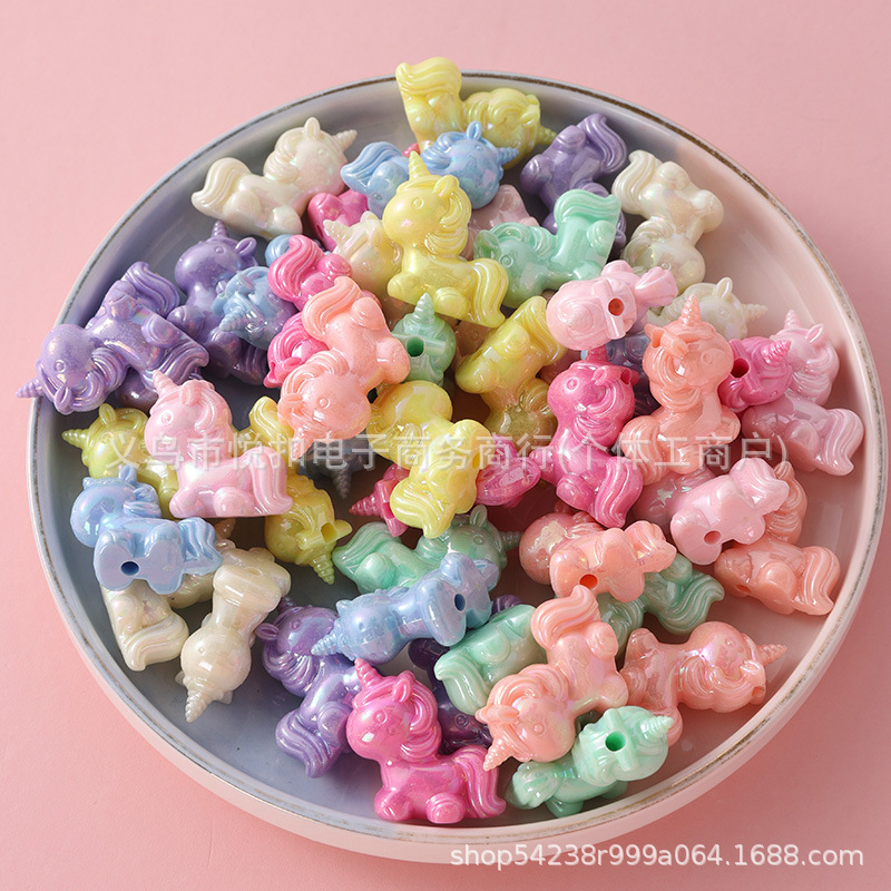Acrylic Plated Color Scattered Beads Cartoon Unicorn Handmade DIY Jewelry Bracelet Necklace Pendant Mobile Phone Chain Accessories
