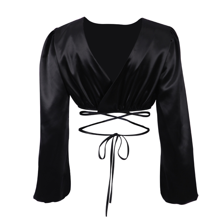 Reversible Design Long Sleeve Cross Solid Color Crop Top Wholesale Women Top STV463815