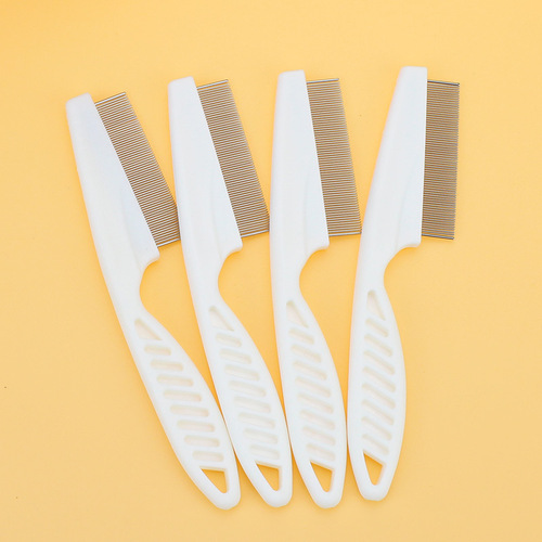 Wholesale white plastic handle pet comb, dog flea comb, cat flea comb, fine tooth comb supplies
