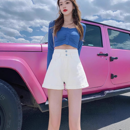 Women's High-Waisted Denim Shorts 2025 Spring Summer Korean Style Loose Slimming Student A-Line Hot Pants Trendy
