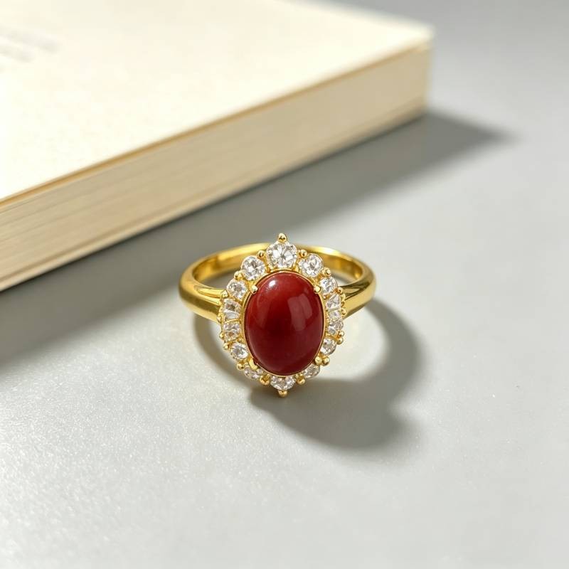 Synthetic red 18K coral ring for women, Korean style, versatile for daily wear, unique and fashionable trendy ring, European and American style ring