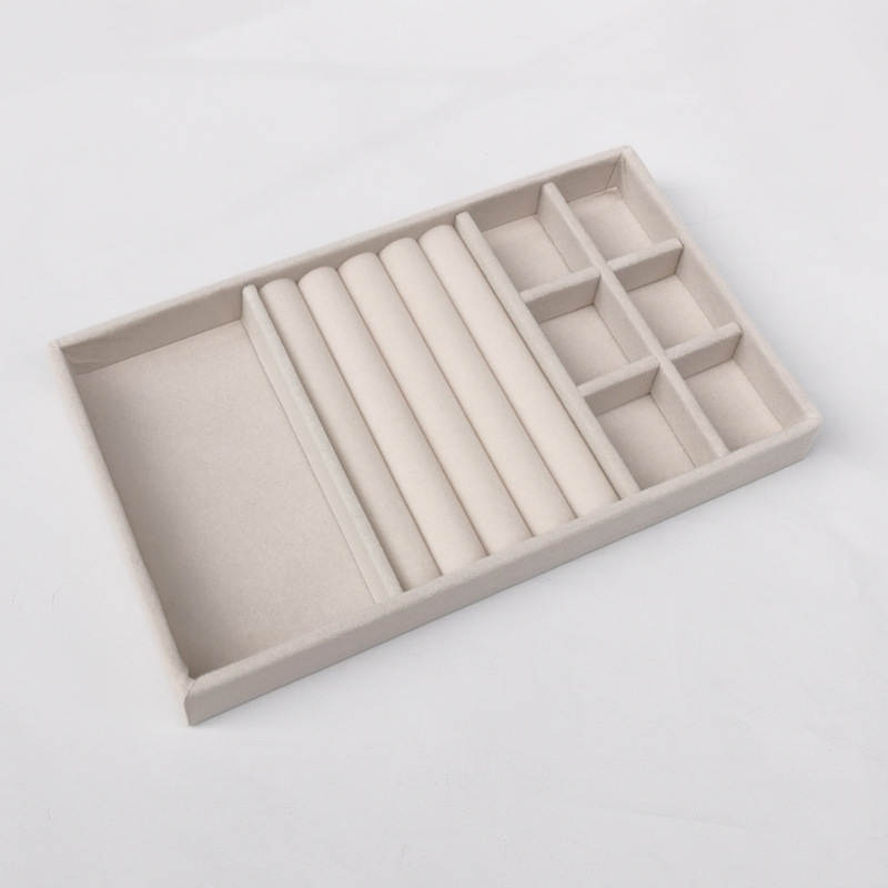 Beige caja de la joyería anillo de franela pendientes placa vacía joyería display rack joyería caja de almacenamiento bandeja al por mayor
