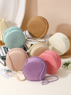 Straw bag seaside woven bag for women 2025 new light luxury style straw woven small round bag children's cross-body small bag beach vacation
