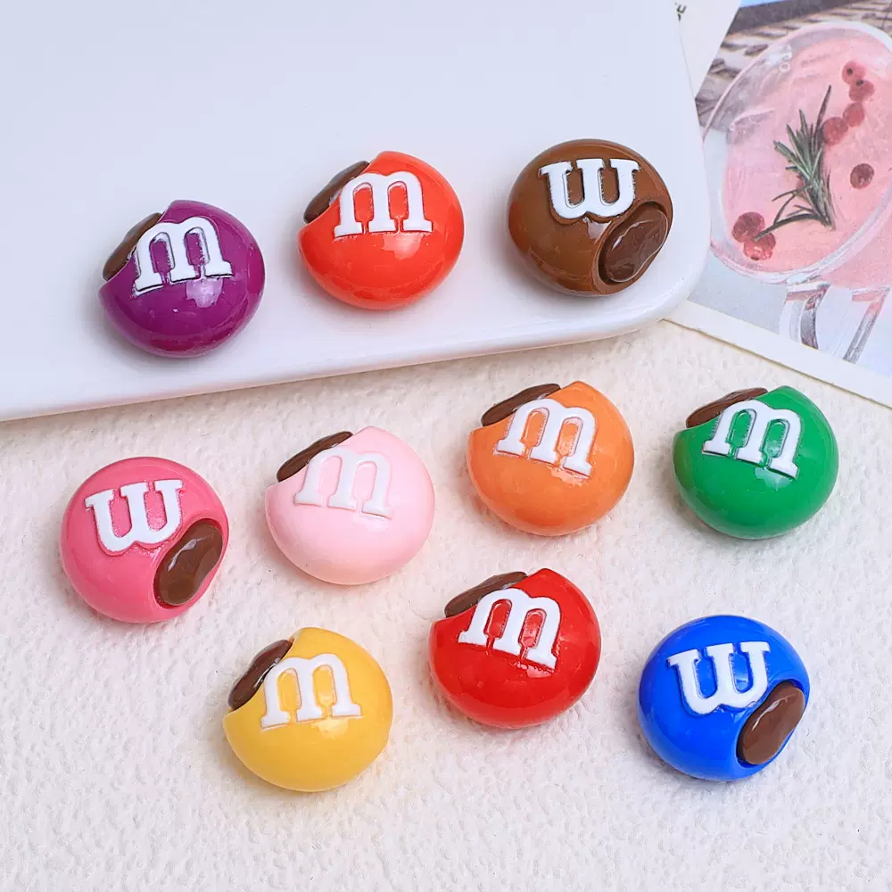 巧克力夹心M豆食玩卡通diy饰品配件奶油胶树脂小配件洞洞鞋扣材料