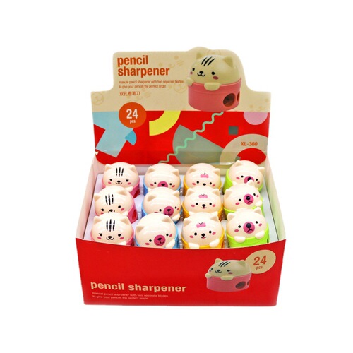 Korean version of cute animal type double hole pencil sharpener cartoon kitten bear pencil sharpener student stationery wholesale