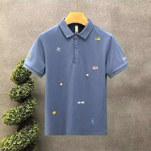 Men's Short Sleeve Polo Shirt 2025 Summer Quick-Dry Ice Silk Trendy Casual Youth T-Shirt with Stand Collar