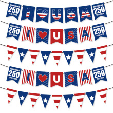 2026跨境美国国庆节庆典装饰横幅 250周年庆独立日拉旗三角旗批发
