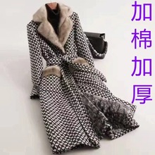 水貂毛皮草女2022冬装粗花呢派克服皮毛一体大衣女中长款毛呢外套
