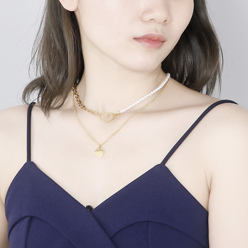 Fashion Heart Shape Titanium Steel Layered Necklaces Plating Stainless Steel Necklaces_colorza_14