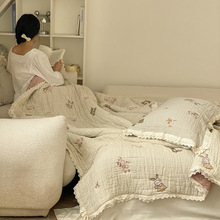 A类韩国十层棉纱泡芙被双面纯棉可机洗春秋被一体被四季通用被子