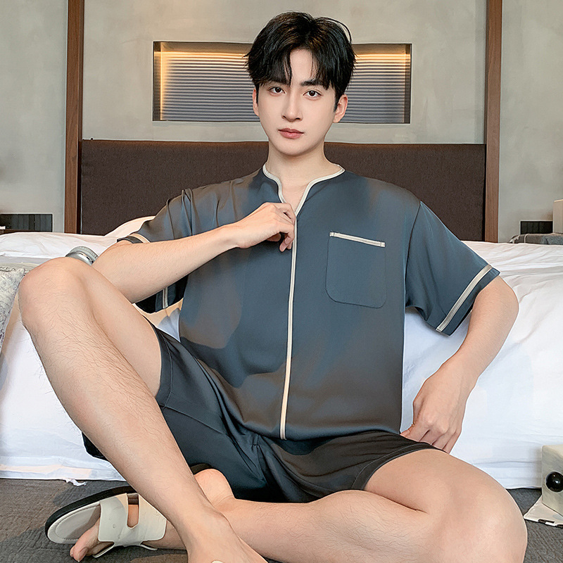남성용 여름 잠옷, 아이스 실크, 플러스 사이즈, 뚱뚱한 사람들을 위한 큰 사이즈, 루즈핏, 2026년 신상 여름 반팔 반바지 세트, 얇은 스타일