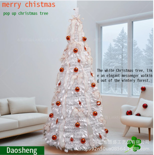 Source Manufacturer Foldable Decorative Christmas Tree White Hanging Ornaments Red Ball Style Home Floor-Standing Popup Portable