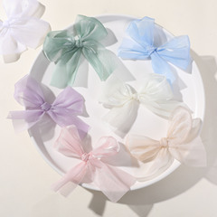 森系仙美韓國網紗紗布蝴蝶結配飾diy髮夾後腦勺髮飾頂夾材料批發