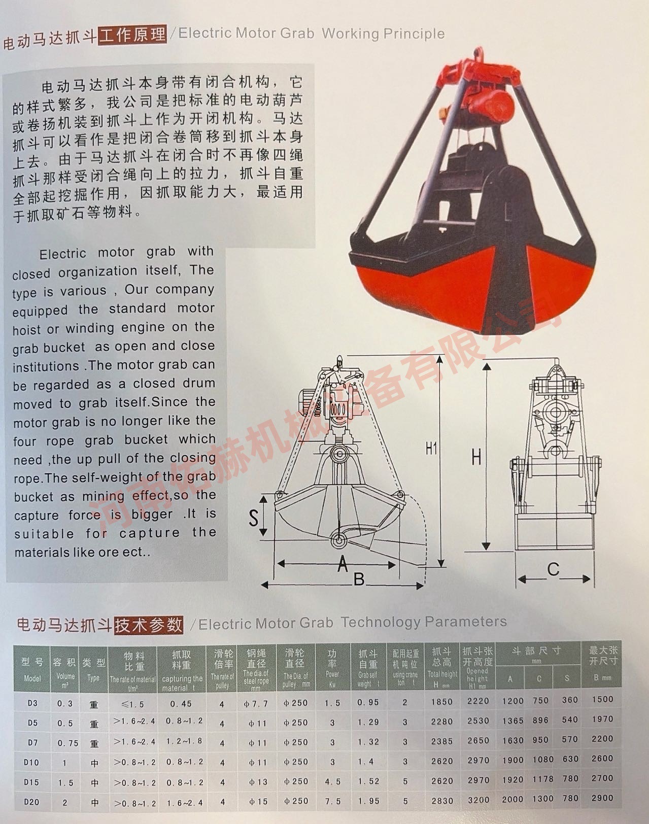 Grain, Medicine, and Wine Production Electric Motor Grapple Technical Specifications Grapple Pulley Pin Spring 304 Stainless Steel