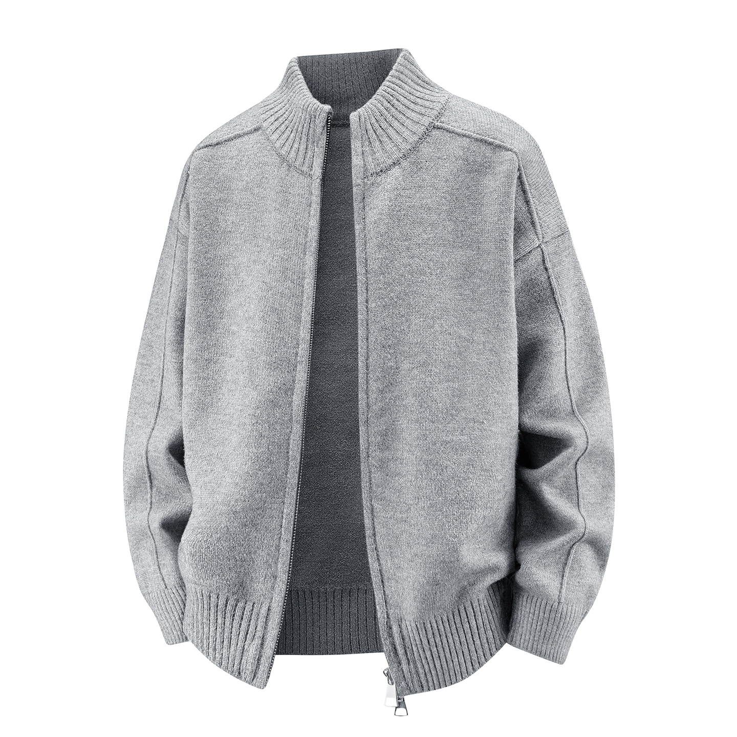 Oversized Men's Knit Cardigan – Breathable & Stretchable Open-Front Sweater With Textured Design (Shadow Black/Gray/Navy/Charcoal)_voghion.com